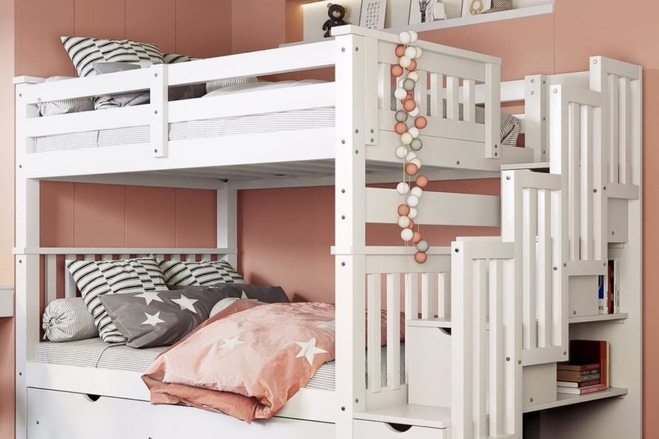 Amazon.Com: Meritline Full Over Full Bunk Bed With Stairs And 6 Storage  Drawers, Solid Wood Bunk Bed With Storage Drawers, For Kids Teens Adults  (White) : Home & Kitchen