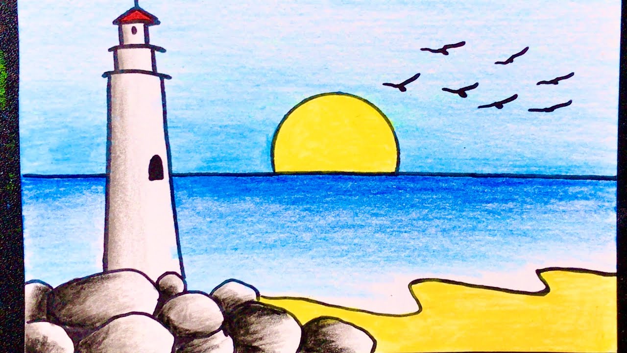 Vẽ Tranh Phong Cảnh Biển Bằng Màu Sáp Cho Người Mới Tập | How To Draw Sea  Scenery For Beginner - Youtube